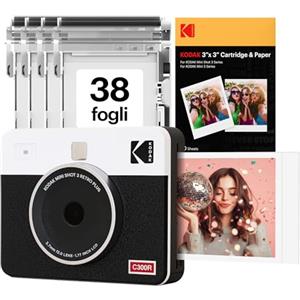 KODAK Mini Shot 3 Retro Fotocamera Digitale Istantanea & Stampante Fotografica 2-in-1 7,6 x 7,6 cm, 38 Fogli, Fotocamera Portatile con Stampa, Stampante per iOS & Android, Sublimazione 4PASS, Bianca