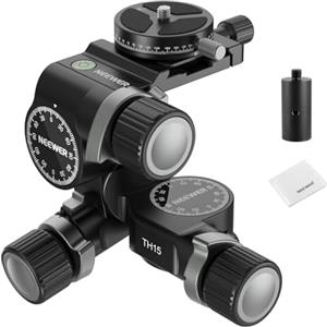 NEEWER TH15 Testa Treppiede a 3 Vie con Ingranaggi, Testa a 3 Assi Panoramica in Lega di Alluminio con Modalità Grande e Fine, Piastra QR Arca a 360°, Regolazione Millimetrica, Panno Pulizia, Max 6kg