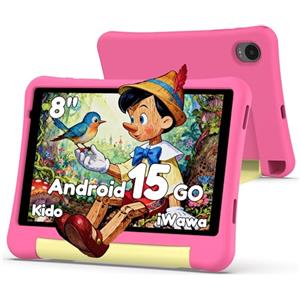 ALLDOCUBE Kido Tablet per bambini 8 pollici Android 15 Go, 32GB ROM + TF fino a 512GB, controllo parentale, iWawa, WiFi 5G, Unisoc T310, 5000mAh, 2 altoparlanti, jack 3,5mm, tablet con custodia - Rosa