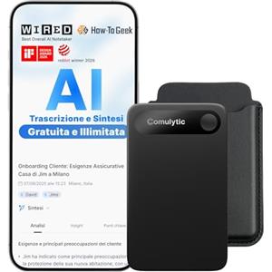 Comulytic Note Pro Registratore Vocale AI 64 GB con Trascrizione e Riassunti Illimitati, Registratore Vocale Professionale per Riunioni/Lezioni/Interviste fino a 45 ore, 113 Lingue,Controllo App,Nero