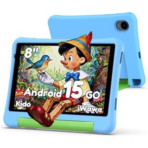 ALLDOCUBE Kido Tablet per bambini 8 pollici Android 15 Go, 32GB ROM + TF fino a 512GB, controllo parentale, iWawa, WiFi 5G, Unisoc T310, 5000mAh, 2 altoparlanti, jack 3,5mm, tablet con custodia - Blu