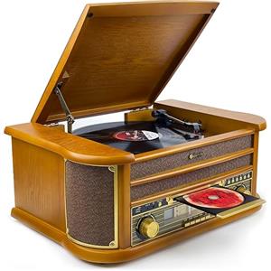 Denver MCR-50 - Giradischi Vintage con Lettore Vinili, Radio AM/FM, CD, Cassetta, USB MP3 - Giradischi Vinile con Casse Integrate - Gira Dischi per Vinili Retrò