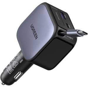 UGREEN 60W Retrattile Caricatore Auto, Caricabatteria Accendisigari USB C 3 Porta Ricarica Rapida, Compatibile con iPhone 17 Pro Max Air/iPhone 16/15/14, Galaxy S25/24, Pixel10/9, MacBook, iPad Pro