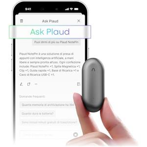 Plaud NotePin Registratore Vocale AI Professionale Audio Digitale Trascrivi Riassumi Tecnologia AI,Team Plan, Appunti Trascrizione Riepilogo per Riunioni Lezioni Colloqui, Grigio