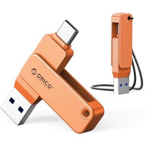 ORICO Chiavetta USB 64 GB, Mini Chiavetta USB 3.2 Gen 1 (Doppia USB-C/USB-A), Pen Drive Portatile, Lettura 150 MB/s, Compatibile con iPhone 15/16/17, Android, Tablet, Laptop - Arancione - EB05