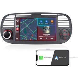 ZUNDION Autoradio per Fiat 500 2007-2015 compatibile con Wireless Carplay/Android Auto SWC USB FM RDS Mirror Link Touch Screen Subw EQ SWC per Stereo