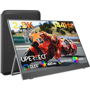 UPERFECT Monitor Portatile 144Hz 2.5K 16" da Gioco, QLED 100% DCI-P3, QHD 400 Nit 2000:1, USB-C e HDMI, Compatibile VESA e con Custodia Protettiva, Secondo Schermo per Laptop, PC e Console di Gioco
