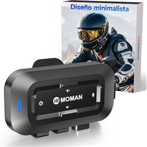 Moman RSC Auricolari per Casco, Cuffie Casco Moto con Doppio Microfono, Riduzione del Rumore Hi-Fi Stereo Pulsanti Guanti-Compatibili 1000mAh Batteria IPX6/Controllo Musica/Vocale AI Per Singola