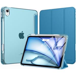 MoKo Cover per iPad Air 11 Pollici Case (M4/M3/M2) 2026/2025/2024, iPad Air 5a/4a Gen 10,9" 2022/2020 con Portapenna, Cover Trifold Sottile e Leggera con Retro in PC Rigido Traslucido, Blu Pavone