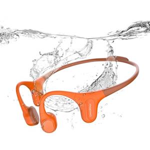 mojawa Run Plus Cuffie a Conduzione Ossea, Open-Ear, Bluetooth 5.2, MP3 32 GB, Impermeabili IP68, Microfono ENC, per Nuoto, Corsa, Ciclismo, Escursionismo, Palestra e Uso Quotidiano - Arancione