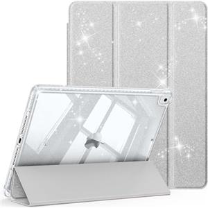 FINTIE Custodia per iPad 10.2 Pollici 9a / 8a / 7a Generazione (2021 2020 2019) con Portapenne - Antiurto Glittering Trasparente Cover Posteriore con Auto Sveglia/Sonno, Argento