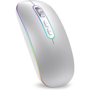 cimetech Mouse wireless ricaricabile, Mouse 2.4G e Bluetooth per laptop Design ergonomico senza fili con USB e 1600 DPI Compatibile con Macbook iPad PC Computer Notebook Laptop-Argento
