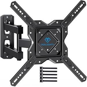 PERLESMITH Supporto TV Braccio Girevole Estendibile per TV 26-60", Base Universale, Fino a 35 kg, VESA 400x400, Inclinazione e Rotazione Regolabile, Design Stabile e Moderno