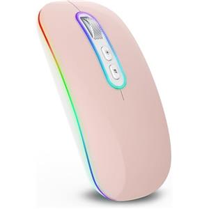 cimetech Mouse wireless (Bluetooth 5.1 + USB 2,4 GHz) LED Dual Mode - Mouse ottico ricaricabile da ufficio wireless per laptop, MacBook Air Pro, iPad, computer, desktop-Rosa