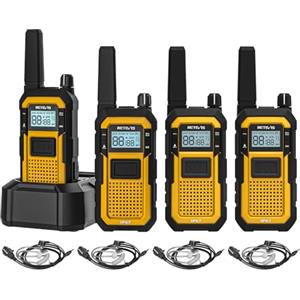 Retevis RB648 Walkie Talkie, Ricetrasmittenti Impermeabile IP67, Doppio PTT, Vibrazione SOS, 2000mAh, Walkie Talkies Resistente con Auricolare Appaltatori di Cantieri (4 Pezzi, Giallo)