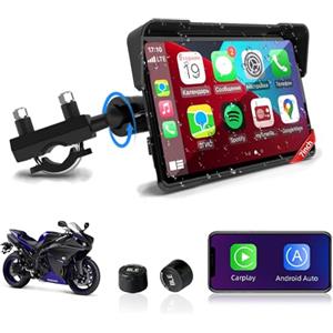 Jansite Carplay Moto Android Auto con TPMS Sistema, 7" Schermo Navigatore moto car play IP67 Impermeabile Touchscreen, Bluetooth, Siri/GoOgle Assistant