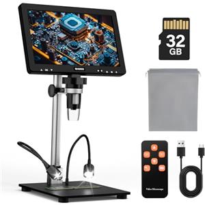WADEO Microscopio Digitale, [Schermo LCD 10.1''] [1500X - 1080P], Tipo-C, Scheda 32GB, 8 Luci LED Super luminose, Microscopio Professionale per Riparazione Elettronica, Osservazione Monete