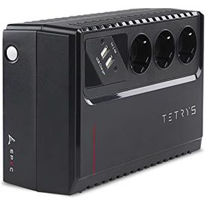 EPYC® TETRYS - UPS a Ciabatta Multipresa, Potenza 850VA/480Watt, Gruppo di Continuità per PC, Tecnologia Line Interactive, AVR, 3 Uscite Schuko, Doppio Caricabatterie Smartphone e Tablet, UPS 800VA