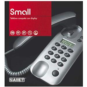 SAIET - Telefono Fisso Casa e Ufficio - con Filo Small - con Display Bianco e Nero e Suoneria Regolabile