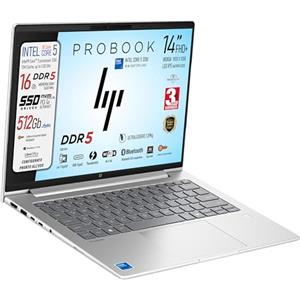 HP ProBook Notebook pc, Intel Core5 120U 10Core 5.00 GHz, SSD 512Gb, Ram DDR5 16Gb, Display 14" IPS FHD+ WUXGA, USB Type-C, Lan, Fingerprint, pronto all'uso