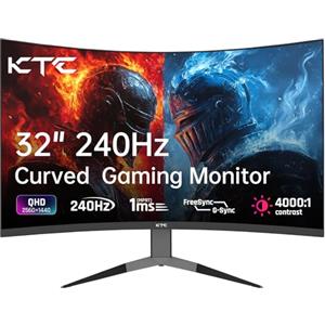 KTC Monitor 32 Pollici Curvo 1000R, 2K WQHD (2560x1440p) 240Hz Monitor Gaming, 1ms, Adaptive Sync, 122% sRGB, Contrasto 4000:1, 2 x DP 1.4 (240Hz), 2 x HDMI 2.0 (144Hz), Supporto Inclinazione e VESA
