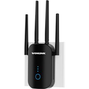 WONLINK Ripetitore WiFi 1200Mbps Doppia Banda, Amplificatore Segnale WiFi con 4 Antenne, Porta Ethernet, WPS, MU-MIMO, Modalità Ripetitore/Router/AP e Indicatore di Segnale