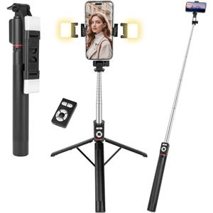 Adiwo Bastone Selfie Treppiede Migliorato 2 Luce di Riempimento,170 CM Selfie Stick Stabile con Telecomando Staccabile,Compatibile con iPhone Samsung Huawei Xiaomi Smartphones