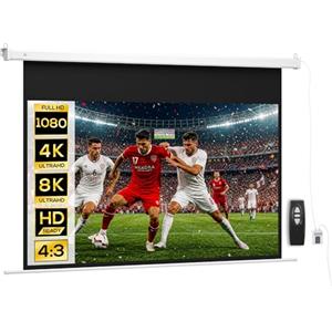 HOMCOM Telo Proiettore Motorizzato da 84 Pollici 4K HD Formato 16:9, Schermo Proiettore Motorizzato Elettrico con Telecomando, per Casa, Cinema, Ufficio, Home, Esterno, 212x8x150 cm, Bianco