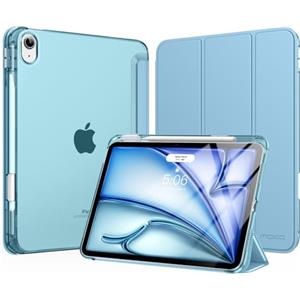 MoKo Cover per iPad Air 11 Pollici Case (M4/M3/M2) 2026/2025/2024, iPad Air 5a/4a Gen 10,9" 2022/2020 con Portapenna, Cover Trifold Sottile e Leggera con Retro in PC Rigido Traslucido, Blu Nebbioso