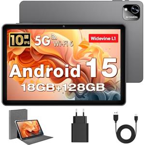 MENTUME Tablet 10 Pollici, Tablet Android 15 con Cover, Unisoc T30 Quad-Core, 18 GB RAM + 128 GB ROM + 1 TB TF, Display HD IPS 1280x800, Fotocamera Doppia 5MP + 8MP, 6000 mAh, WiFi 6, BT 5.0, GPS