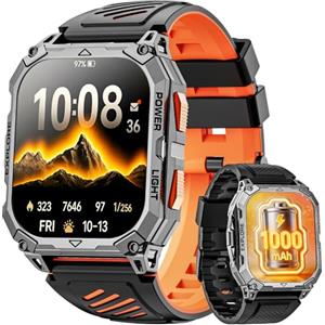Hwagol Smartwatch Uomo, 1000mAh(Durata 25 Giorni), 2.01" Orologio Smartwatch Militare con Torcia/Chiamate Bluetooth/Notifiche Messaggi/Frequenza Cardiaca/Sonno/100+ Sportive, Smart Watch per Android iOS