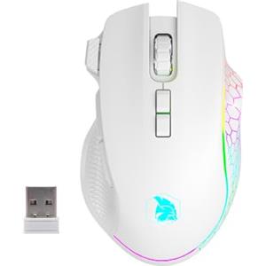EMPIRE GAMING RF906 Wireless Gaming Mouse 3 Modalità, 2.4GHz, BT, cablato, 8 tasti programmabili incluso software, 10.000 DPI, regolazione RGB personalizzabile, sensore 1000 Hz, PC/Mac (Bianco)