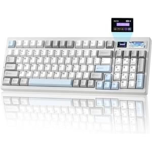 YUNZII IF99 Tastiera Meccanica Wireless da Gioco con Display LCD Intelligente, QMK/VIA Programmabile, BT/2.4G/USB-C, Montaggio Gasket Hot-Swap, RGB, Layout 96% per Mac/Win (Bianco, Zero Linear)