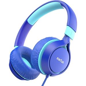 EarFun S1 Cuffie Bambini, Prise 3,5 mm, Limitatore di Volume 85 dB, Jack 3,5 mm, Archetto Regolabile, Cuffie Pieghevoli, Leggere e Portatili, per Scuola/Viaggio/Tablet/Lezione Online, Blu
