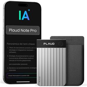 Plaud Note Pro Registratore Vocale AI 64GB con Trascrizione e Riassunti per Chiamate Riunioni Lezioni Interviste fino a 50 ore, Plaud Intelligence, Team Plan, Case Included, Nero