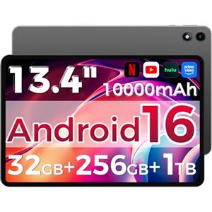 RebotAi Android 16 Tablet,13.4 Pollici Tablet Grande con Octa-Core Processor, 32GB RAM + 256GB ROM, 10000mAh Batteria,1920x1200 IPS, 2.4/5Ghz Duale WiFi/5+8MP/GPS/Gemini AI/Widevine L1