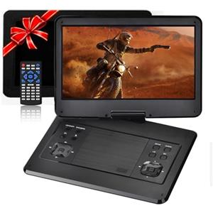 YOOHOO Lettore DVD portatile da 17,9 pollici con schermo girevole da 14,1", batteria da 6 ore, supporto per poggiatesta auto, DVD portatile supporta tutti i dischi regionali/scheda SD/USB/Sync TV, nero
