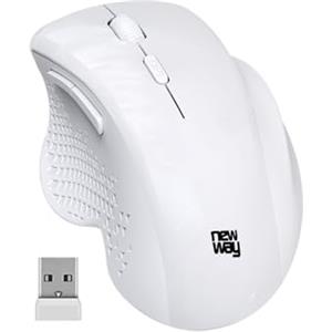 NEWWAY NM255 - Mouse Wireless 2.4GHz con Ricevitore USB Ergonomico - DPI 4000 - Silenziatore 95% di Riduzione del Rumore - 6 Pulsanti - per PC, Laptop, Mac e Linux - Bianco