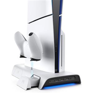 KIWI design D3 Supporto di Raffreddamento e Stazione di Carica PS5 Slim con Controller RGB, Caricatore per Controller PS5, Accessori PS5 Slim con Ventola di Raffreddamento a 2 Livelli
