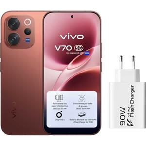 vivo V70 5G Smartphone 8GB RAM + 512GB, Fotocamera ZEISS 50MP con Super Teleobiettivo, Video 4K, Display OLED 6,59" 1.5K, Batteria 6500mAh,IP68/IP69, Android 16,NFC,90W Charger in Omaggio