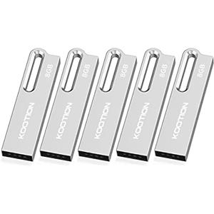 KOOTION Chiavetta USB 2.0 da 8 GB in metallo con portachiavi, confezione da 5, impermeabile, salto drive memory stick per computer/computer portatile, backup di archiviazione (argento)
