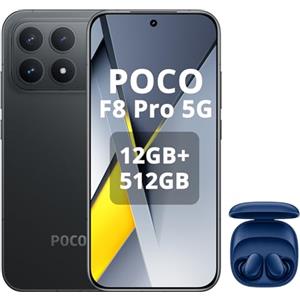 XIAOMI POCO F8 Pro 5G Smartphone da 12+512 GB, Tripla fotocamera da 50 MP con OIS, Schermo AMOLED da 6,59" 120 Hz, Snapdragon 8 Elite,Hypercharge 100W,nero,incluso cuffie smart incluse blu