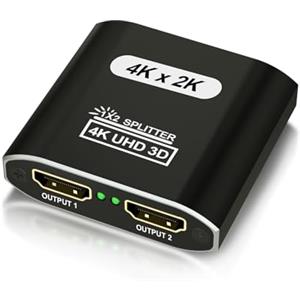 Zecamin HDMI Splitter 1 entrée 2 sorties, répartiteur HDMI 4K pour doubles moniteurs, répartiteur HDMI alimenté pour écran miroir, duplicateur 1x2 supportant 3D HD 1080P pour Fire Stick Xbox PS Roku Blu-ray