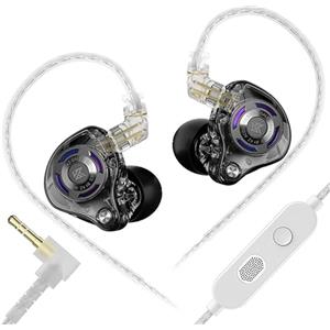 Linsoul KZ Gale In Ear Mnitor,IEM con Driver Dinamico Super Lineare,Cuffie da Gioco con Bassi Ultra Reattivi e Cavo a 2pin Incassato Placcato Argento Rimovibile per Audiofili (Nero,Con Mic)