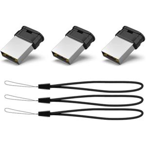 Vansuny Chiavetta USB 2.0 16GB, 3 Pezzi Mini Pendrive Memory Stick, Chiavi USB Portatili con Cordino, Unità Flash per PC Computer Portatile, Console di Gioco, Smart TV, Nero