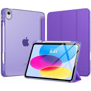 MoKo Custodia per iPad (A16) 11a Generazione 11 Pollici 2025, iPad 10a Generazione 10,9" 2022 con Portapenna, iPad 10a Gen Cover Trifold Sottile Leggera con Retro PC Rigido Traslucido,ViolaProfondo