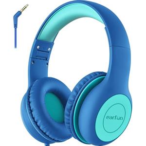 EarFun Cuffie per Bambini Cablate, Limitatore Volume 85 dB, Hi-Fi Stereo Suono, FunzioneCondivisione Musica, Cuffie Over-Ear Pieghevoli e Regolabili, Jack 3.5mm per Scuola/Viaggio, Blu-Verde
