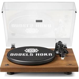 ANGELS HORN Giradischi Vinile, Giradischi Bluetooth, Lettore Vinile con Contrappeso Regolabile e Cartuccia Magnetica e 2 Velocità 33/45 RPM - Legno