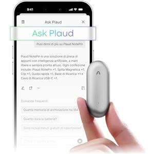 Plaud NotePin Registratore Vocale AI Professionale Audio Digitale Trascrivi Riassumi Tecnologia AI,Team Plan, Appunti Trascrizione Riepilogo per Riunioni Lezioni Colloqui, Argento