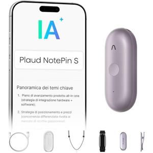 Plaud NotePin S Registratore Vocale AI Pulsante di Registrazione Tattile Audio Digitale Trascrizione Riepilogo Appunti Per Professionisti Riunioni Lezioni con 4 Accessori, Team Plan, Viola